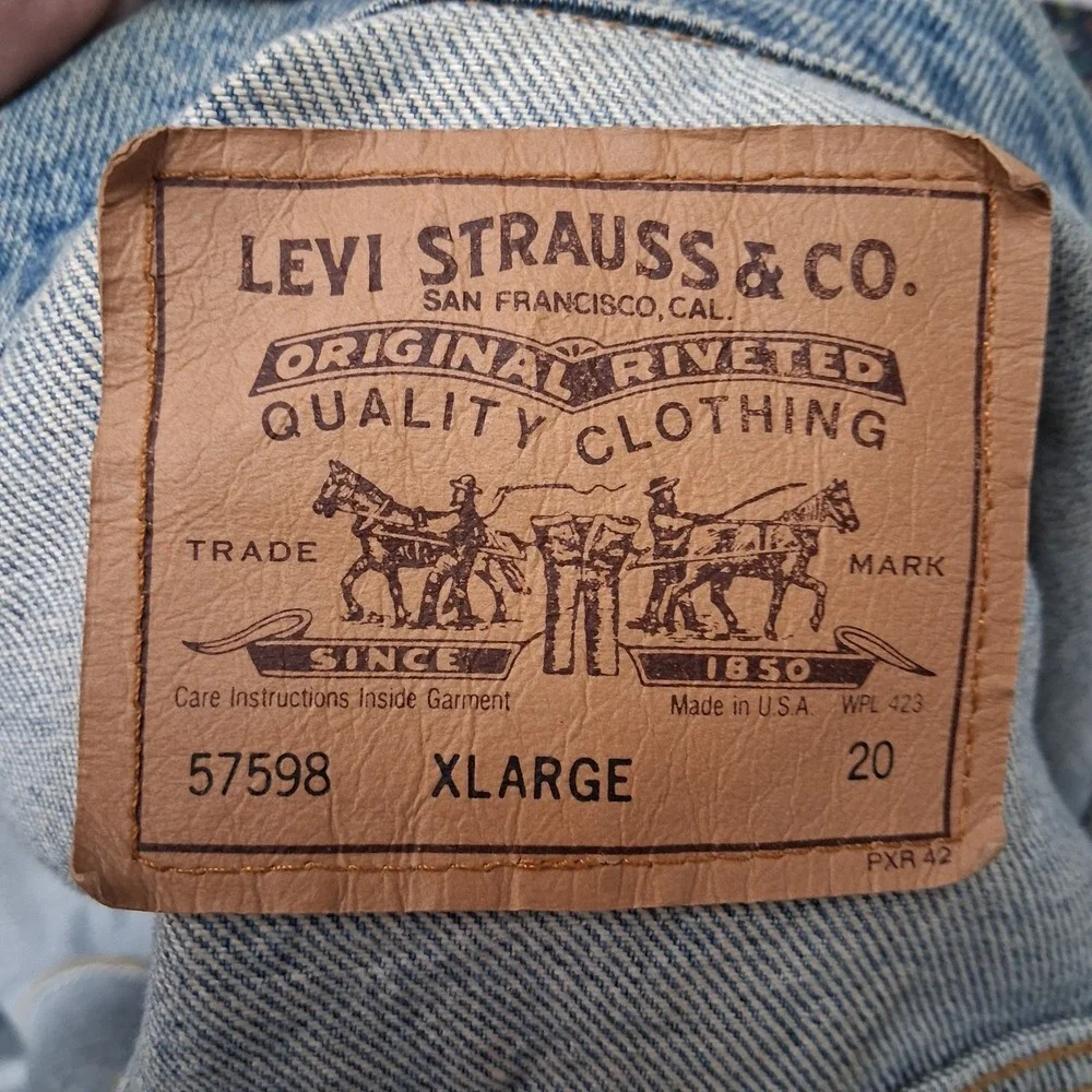 Vintage 90s Levis White Tab Type 3 Denim Trucker Jacket Sz XL 57598 Made in USA‎